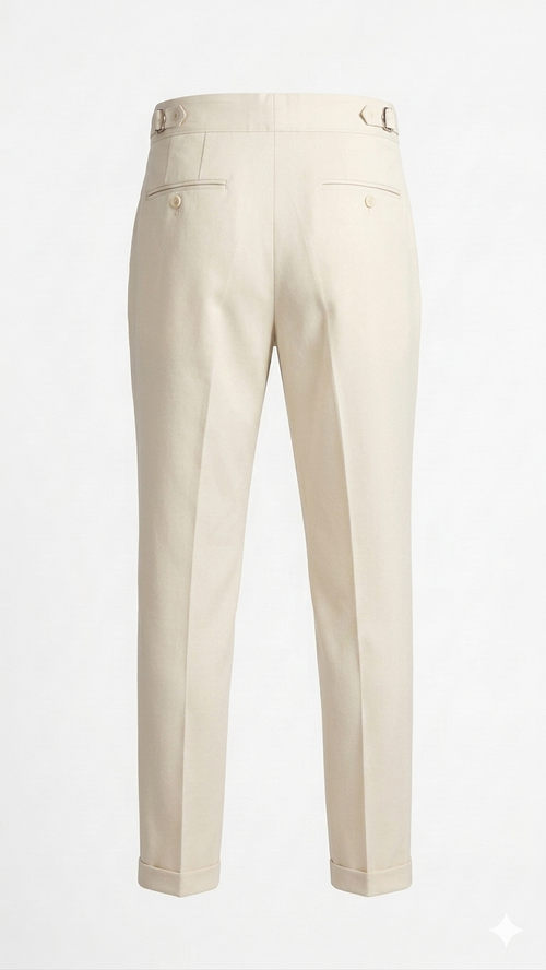 Men's Luxury Cream Off-Whit China Fabric Gurkha Trouser