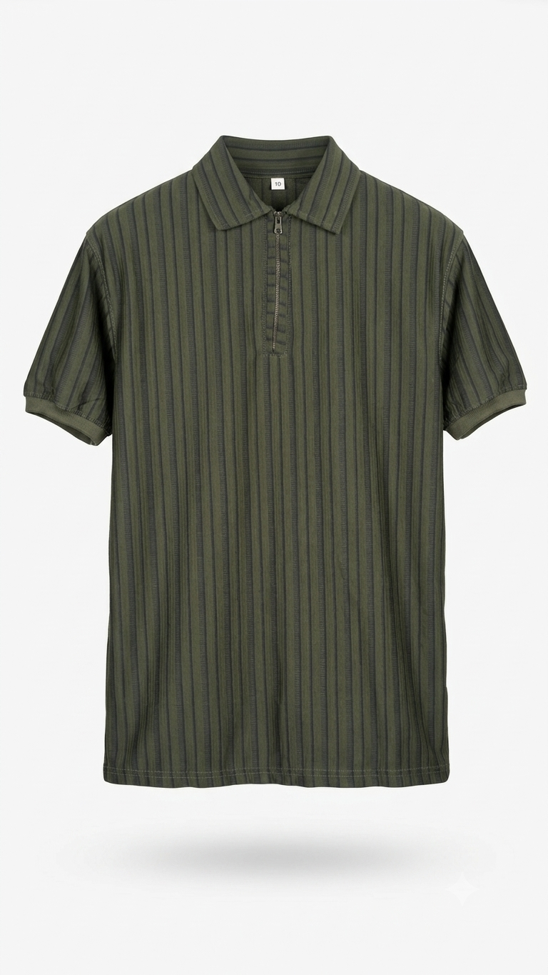 Zip Polo – Olive Green